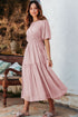 Puff Sleeve Pleated High Waist Flowy Long Dress
